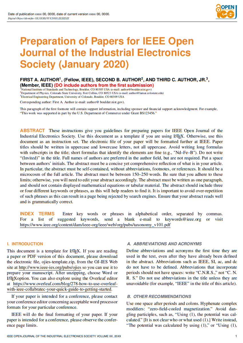 IEEE Open Journal of the Industrial Electronics Society - Template ...