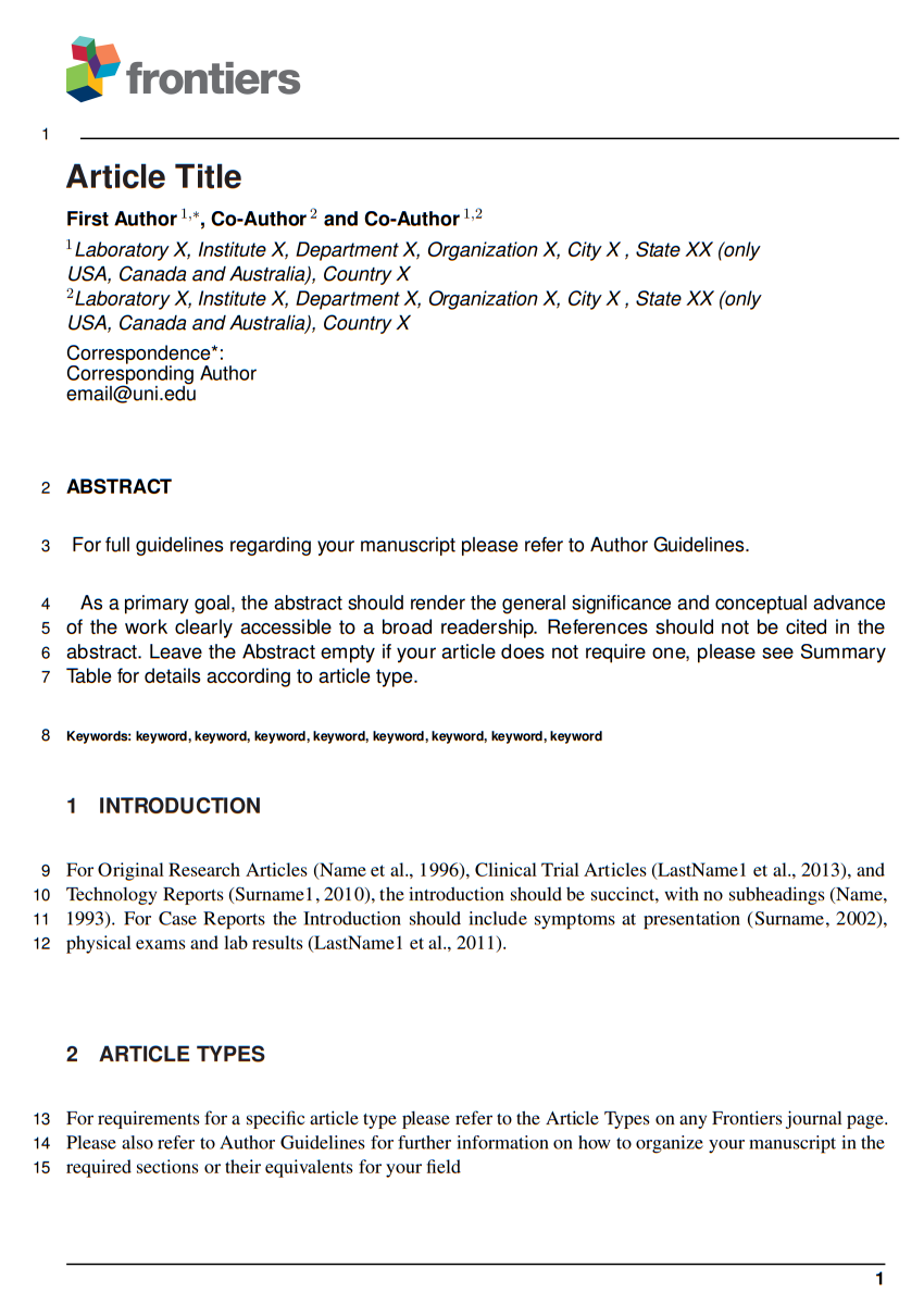 Template for Frontiers Journal - TeXPage